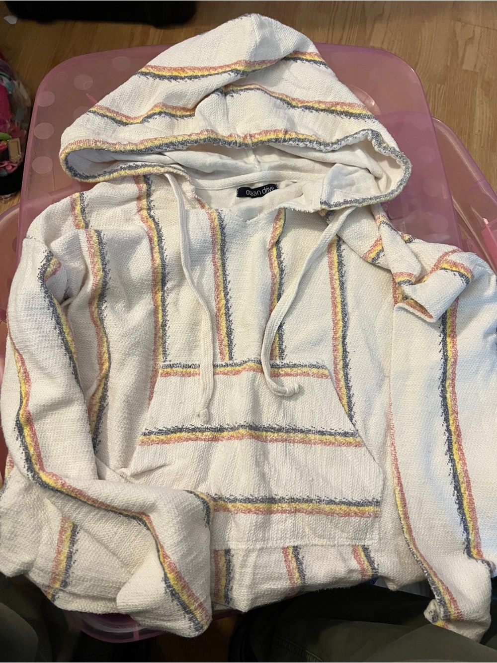 Ocean Drive Cream Boho Hooded Sweater with Stripes